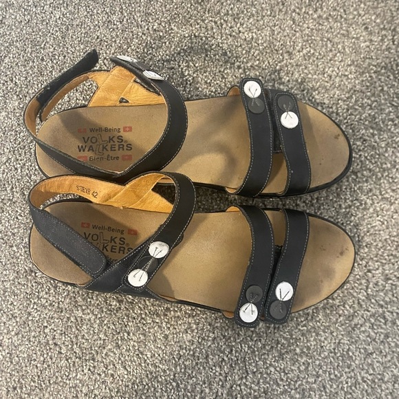 Volks Walkers Black Strappy Slingbacks Comfort Velcro Steyr Sandals Size 42 / 11 - Picture 3 of 6